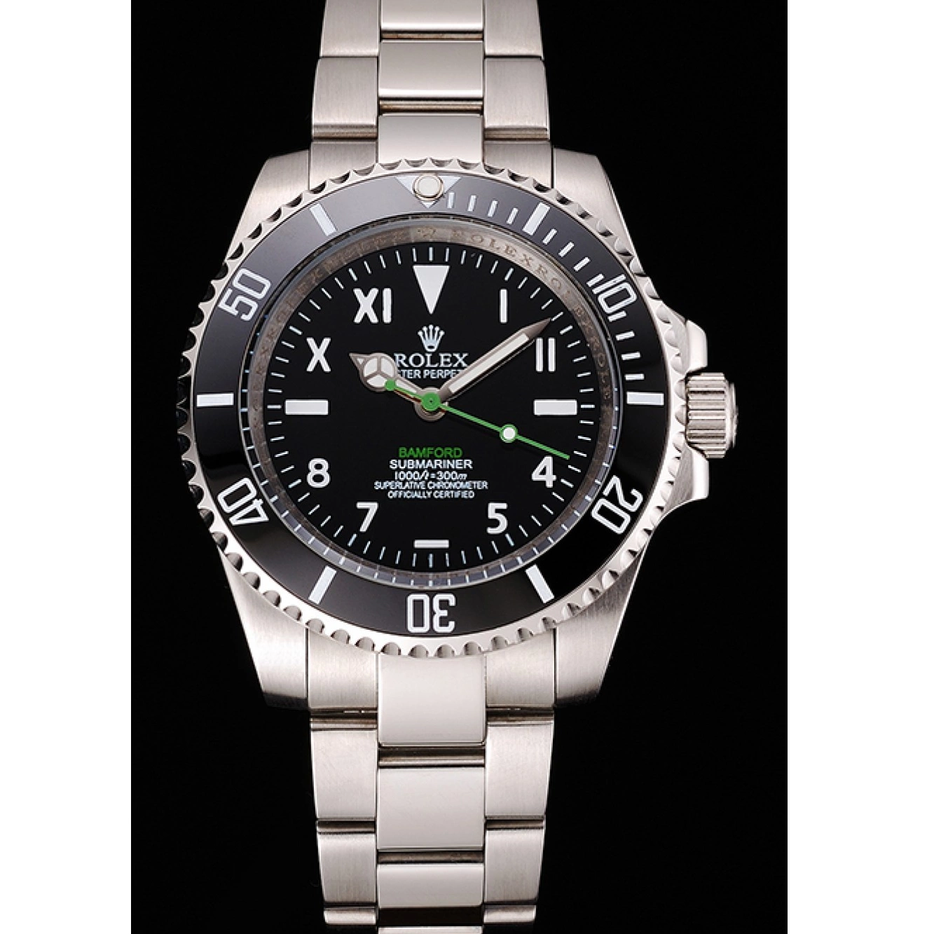 AAA replica watch Black Dial And Submariner Steel Bamford Bracelet Numerals Bezel Roman Case Black Rolex With Stainless 0702